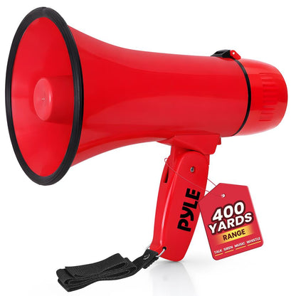 20W Megaphone Bullhorn - 400 Yard Range Aux Input Red