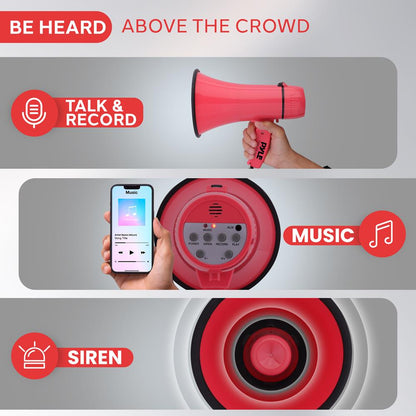20W Megaphone Bullhorn - 400 Yard Range Aux Input Red