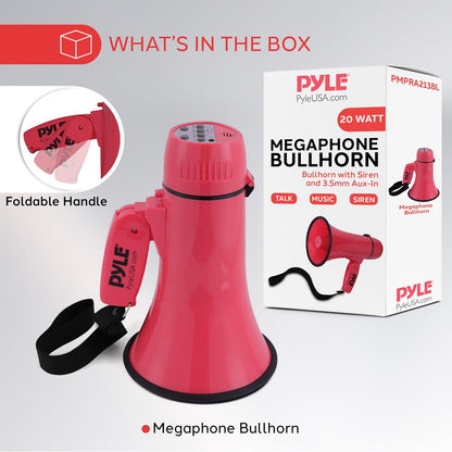 20W Megaphone Bullhorn - 400 Yard Range Aux Input Red