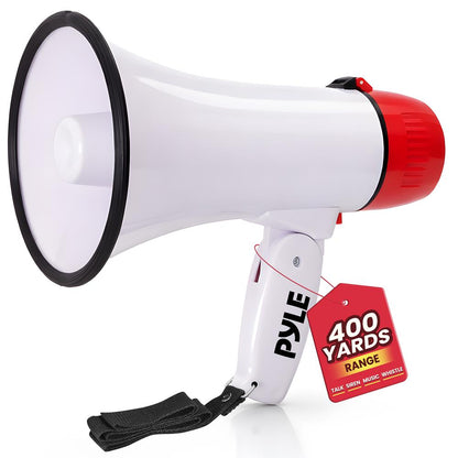 Megaphone Bullhorn 20W 400-Yard Range Aux Input White-Red