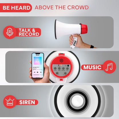 Megaphone Bullhorn 20W 400-Yard Range Aux Input White-Red
