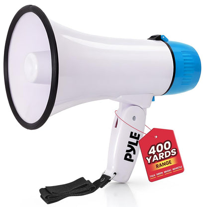 Megaphone Bullhorn 20W 400-Yard Range Aux Input White-Blue