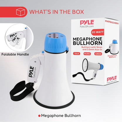 Megaphone Bullhorn 20W 400-Yard Range Aux Input White-Blue