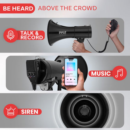 50W Megaphone Bullhorn - Loud Projection Aux Input Portable Siren Function