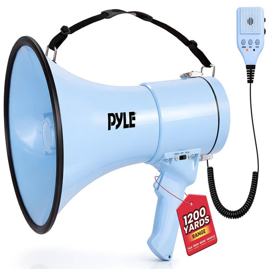 50W Megaphone Bullhorn - Loud Projection Aux Input Blue
