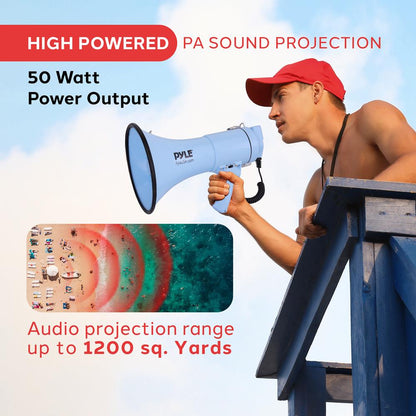 50W Megaphone Bullhorn - Loud Projection Aux Input Blue