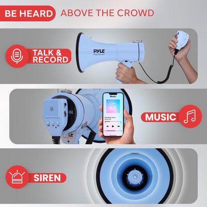 50W Megaphone Bullhorn - Loud Projection Aux Input Blue