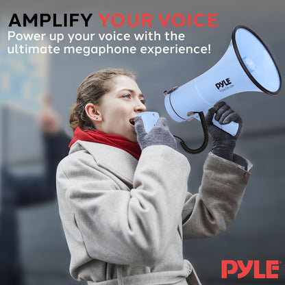 50W Megaphone Bullhorn - Loud Projection Aux Input Blue
