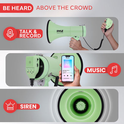 Megaphone Bullhorn 50W 1200 Yards Range Automatic Siren Green