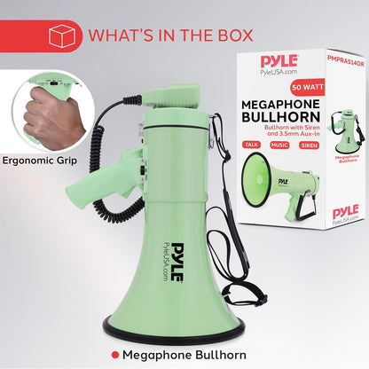 Megaphone Bullhorn 50W 1200 Yards Range Automatic Siren Green