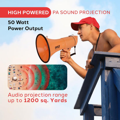 Megaphone Bullhorn 50W 1200 Yards Range Aux Input Orange