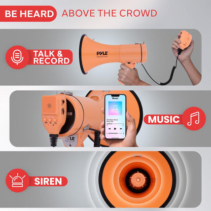 Megaphone Bullhorn 50W 1200 Yards Range Aux Input Orange