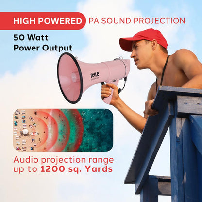 50W Megaphone Bullhorn - Loud Projection Aux Input Pink