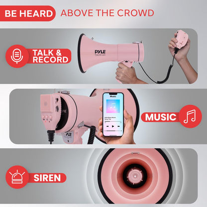 50W Megaphone Bullhorn - Loud Projection Aux Input Pink