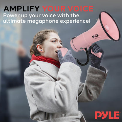 50W Megaphone Bullhorn - Loud Projection Aux Input Pink