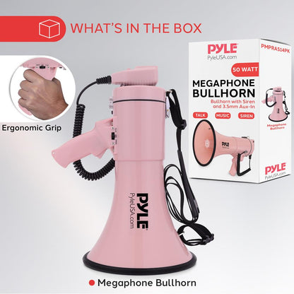 50W Megaphone Bullhorn - Loud Projection Aux Input Pink