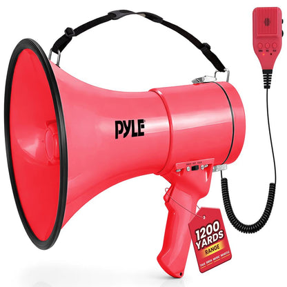 Megaphone Bullhorn 50W 1200 Yards Range Aux Input Red