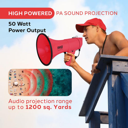 Megaphone Bullhorn 50W 1200 Yards Range Aux Input Red
