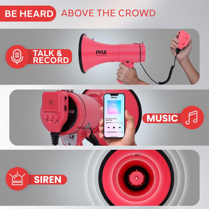 Megaphone Bullhorn 50W 1200 Yards Range Aux Input Red