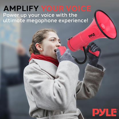 Megaphone Bullhorn 50W 1200 Yards Range Aux Input Red
