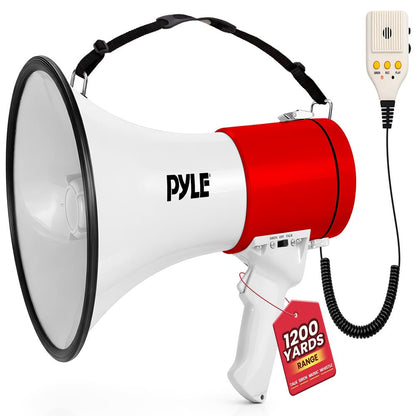 50W Megaphone Bullhorn - Loud Siren Aux Input White-Red