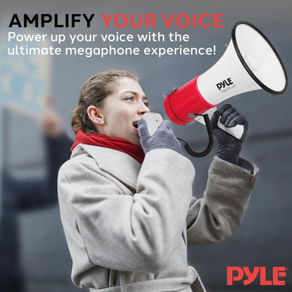 50W Megaphone Bullhorn - Loud Siren Aux Input White-Red