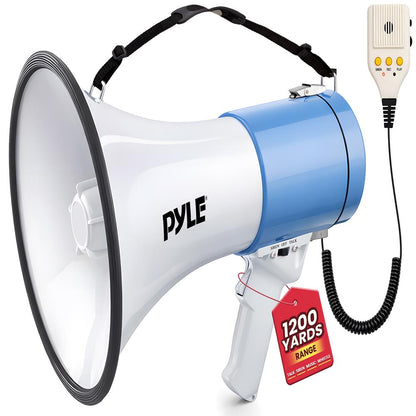 50W Megaphone Bullhorn - Loud Projection Automatic Siren White-Blue