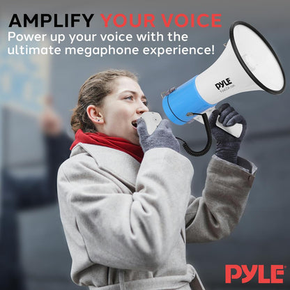 50W Megaphone Bullhorn - Loud Projection Automatic Siren White-Blue