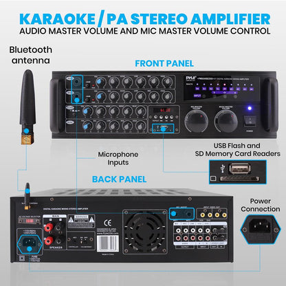 2000W Bluetooth Mixing Amplifier Karaoke/PA USB/SD Rack Mountable