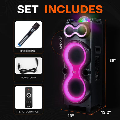 Bluetooth Party Speaker 240W Powerful Bass Dual 10 Speakers LED Lights