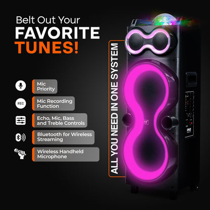 Bluetooth Party Speaker 240W Powerful Bass Dual 10 Speakers LED Lights