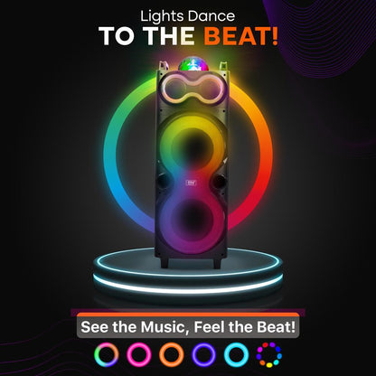 Bluetooth Party Speaker 240W Powerful Bass Dual 10 Speakers LED Lights