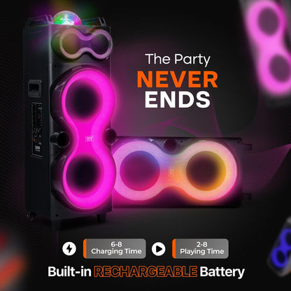 Bluetooth Party Speaker 240W Powerful Bass Dual 10 Speakers LED Lights