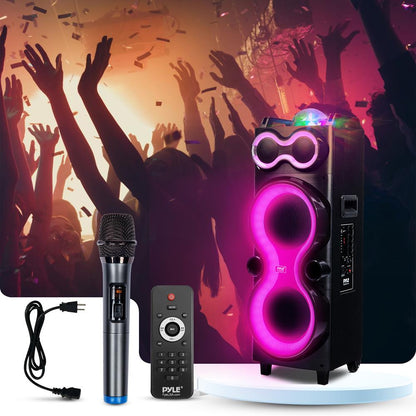 Bluetooth Party Speaker 240W Powerful Bass Dual 10 Speakers LED Lights