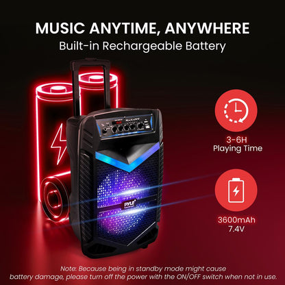 Portable Bluetooth PA Speaker 600W Rechargeable 10 Subwoofer Party Lights