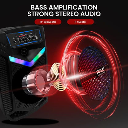 Portable Bluetooth PA Speaker 800W Rechargeable 12 Subwoofer Party Lights