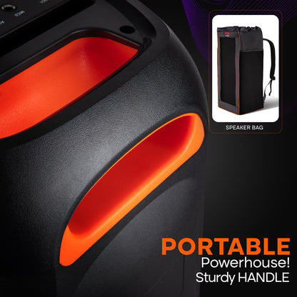 Bluetooth PA Speaker 160W Rechargeable Battery Dual 6.5 Karaoke Lights