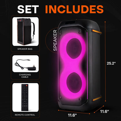 Bluetooth PA Speaker 160W Rechargeable Battery Dual 6.5 Karaoke Lights