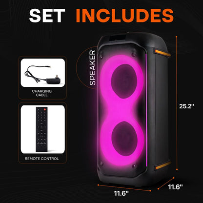 Bluetooth PA Speaker 160W Rechargeable Battery Dual 6.5 LED Lights