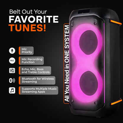 Bluetooth PA Speaker 160W Rechargeable Battery Dual 6.5 LED Lights
