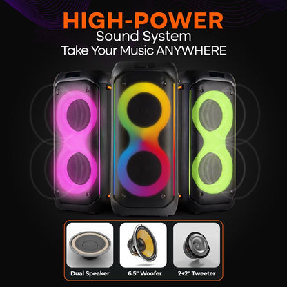 Bluetooth PA Speaker 160W Rechargeable Battery Dual 6.5 LED Lights