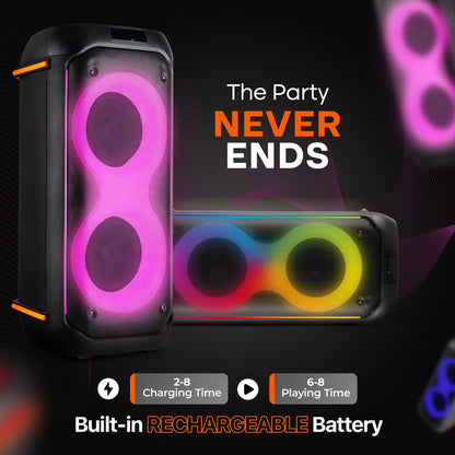Bluetooth PA Speaker 160W Rechargeable Battery Dual 6.5 LED Lights