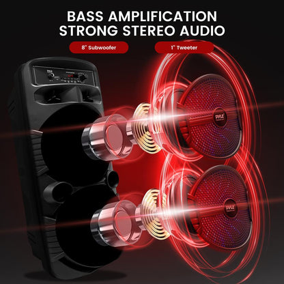 Portable Bluetooth PA Speaker 600W Rechargeable Dual 8 Subwoofer Party Lights