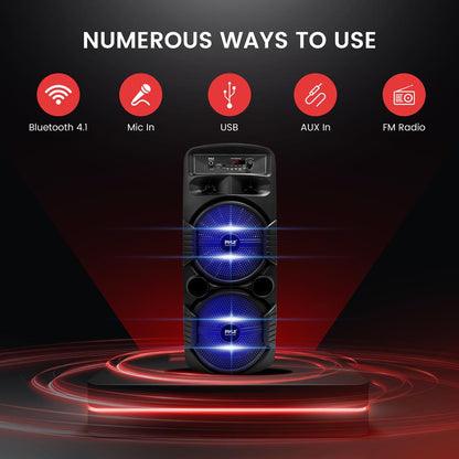 Portable Bluetooth PA Speaker 600W Rechargeable Dual 8 Subwoofer Party Lights