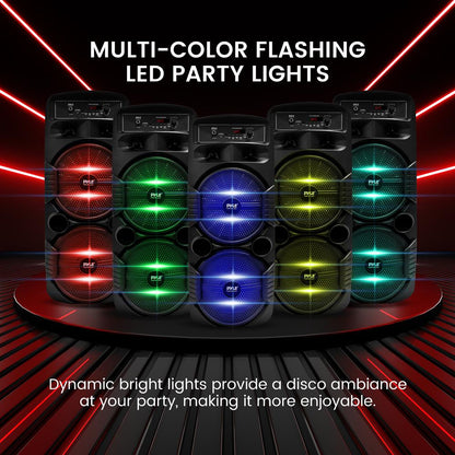 Portable Bluetooth PA Speaker 600W Rechargeable Dual 8 Subwoofer Party Lights