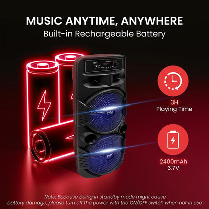 Portable Bluetooth PA Speaker 600W Rechargeable Dual 8 Subwoofer Party Lights