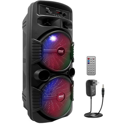 Portable Bluetooth PA Speaker 600W Rechargeable Dual 8 Subwoofer Party Lights