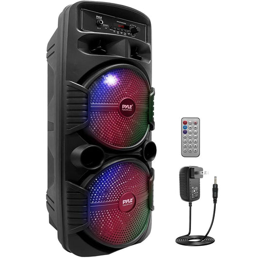 Portable Bluetooth PA Speaker 600W Rechargeable Dual 8 Subwoofer Party Lights