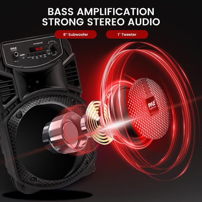 Portable Bluetooth PA Speaker 300W Rechargeable 8 Subwoofer Party Lights