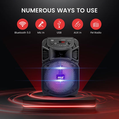 Portable Bluetooth PA Speaker 300W Rechargeable 8 Subwoofer Party Lights